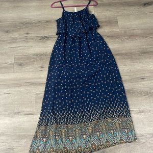 Xhileration Navy Large Spaghetti Strapped Patterned Maxi Dress Adjustable Strap
